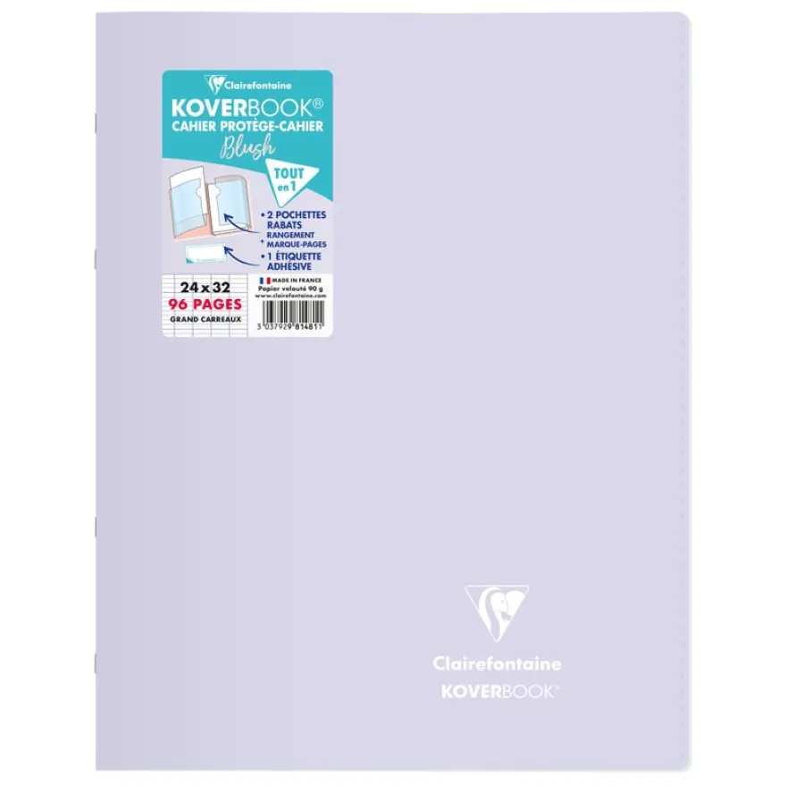 Clairefontaine Koverbook Blush - Cahier polypro 24 x 32 cm - 96 pages - grands carreaux (Seyes) - disponible dans différentes couleurs pastels