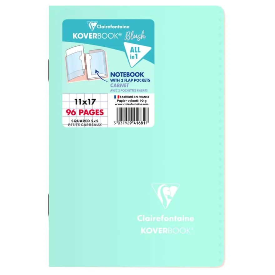 Clairefontaine Koverbook - Carnet polypro 11 x 17 cm - 96 pages - petits carreaux (5x5 mm) - disponible dans différentes couleurs pastels