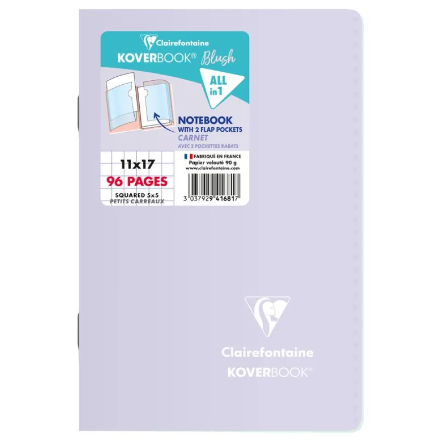 Clairefontaine Koverbook - Carnet polypro 11 x 17 cm - 96 pages - petits carreaux (5x5 mm) - disponible dans différentes couleurs pastels