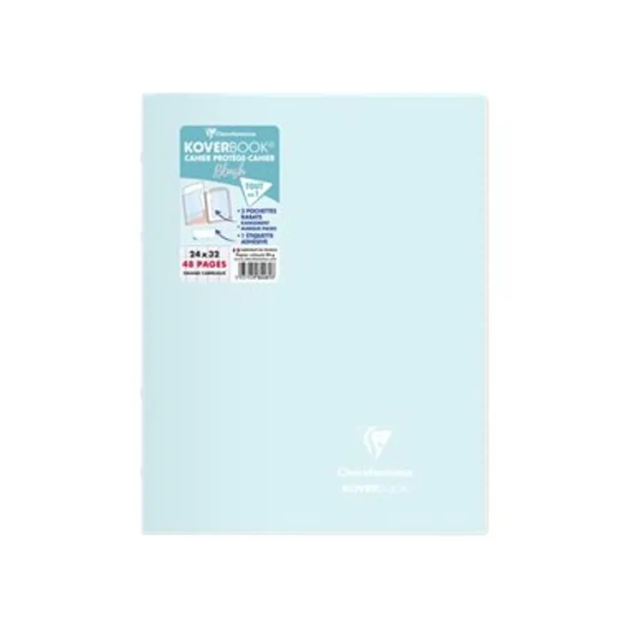 Clairefontaine Koverbook Blush - Cahier polypro 24 x 32 cm - 48 pages - grands carreaux (Seyes) - disponible dans différentes couleurs pastels