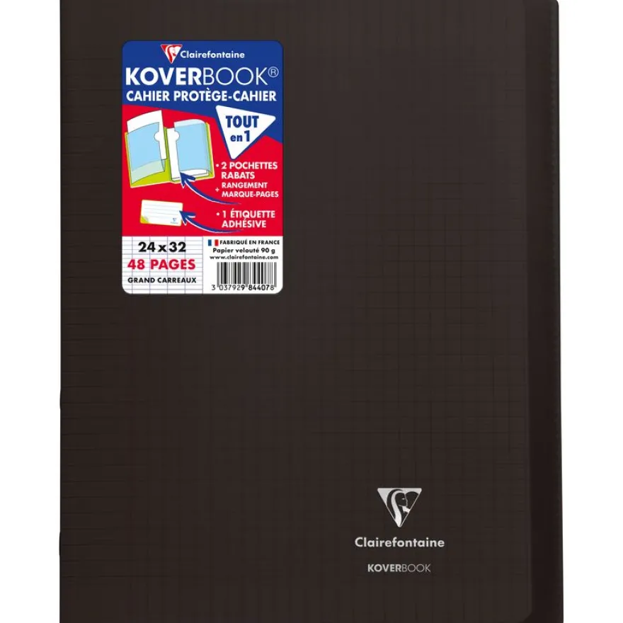 Clairefontaine Koverbook - Cahier polypro 24 x 32 cm - 48 pages - grands carreaux (Seyes) - disponible dans différentes couleurs