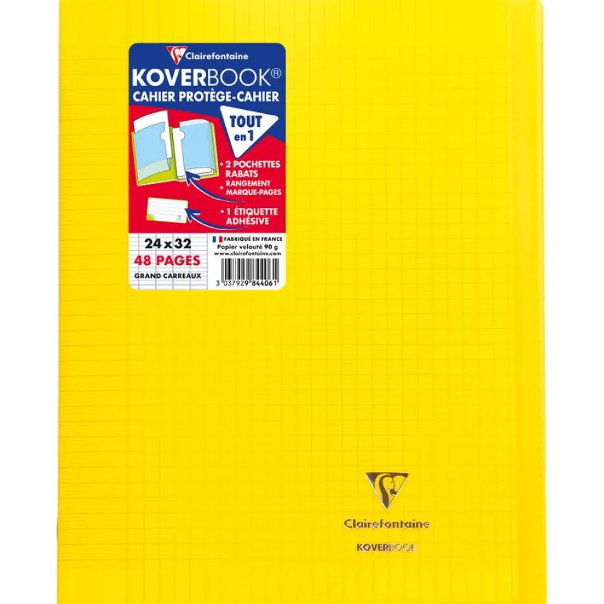 Clairefontaine Koverbook - Cahier polypro 24 x 32 cm - 48 pages - grands carreaux (Seyes) - disponible dans différentes couleurs