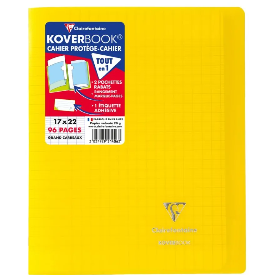 Clairefontaine Koverbook - Cahier polypro 17 x 22 cm - 96 pages - grands carreaux (Seyes) - jaune
