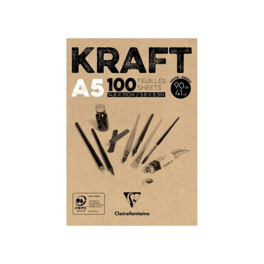 Clairefontaine Kraft - Bloc de dessin encollé - A5 - 100 feuilles - 90 gr