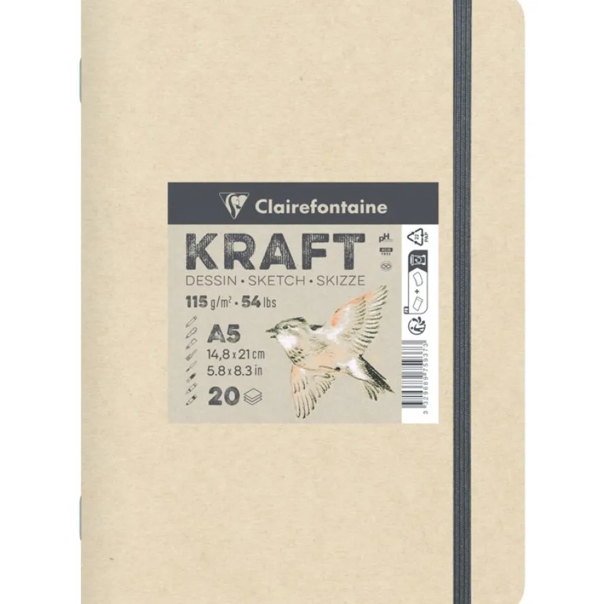 Clairefontaine Kraft - Carnet de dessin - A5 - 20 feuilles - 115 gr
