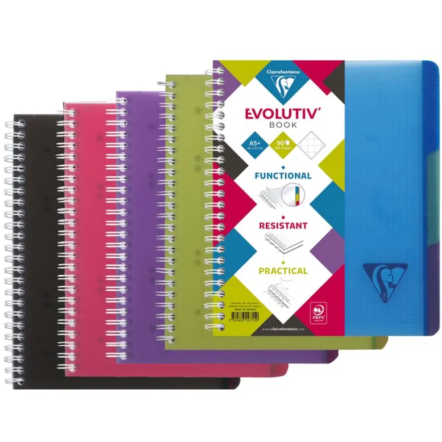 Clairefontaine Linicolor Evolutiv'Book - Cahier à spirale - A5 (16x21 cm) - 180 pages - petits carreaux (5x5 mm) avec marge
