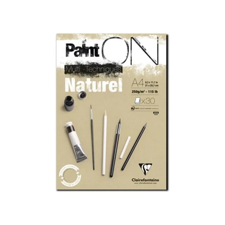 Clairefontaine Paint ON Naturel - Bloc encollé - A4 - 30 feuilles - 250 gr