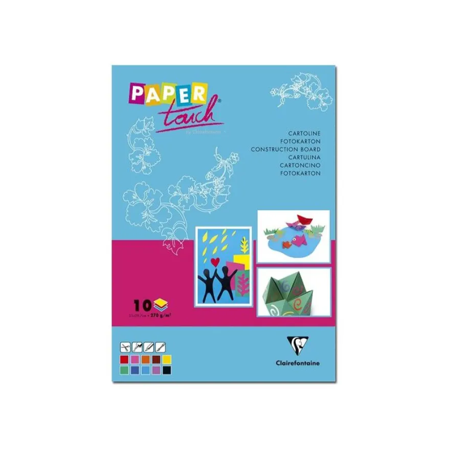 Clairefontaine Papertouch - Bloc cartoline A4 - 10 feuilles - 270 g/m² - couleurs assorties