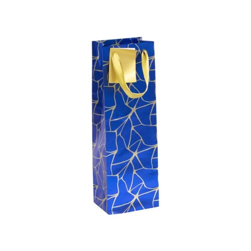 Clairefontaine Premium - Sac cadeau pour bouteille - 12,5 x 9,5 x 38 cm - bleu métallique, or