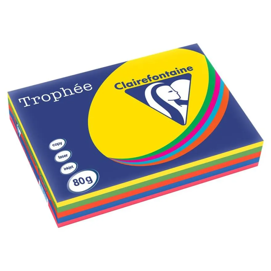Clairefontaine Trophée - Papier couleur - A3 (297 x 420 mm) - 80 g/m² - Ramette de 500 feuilles - coloris assortis