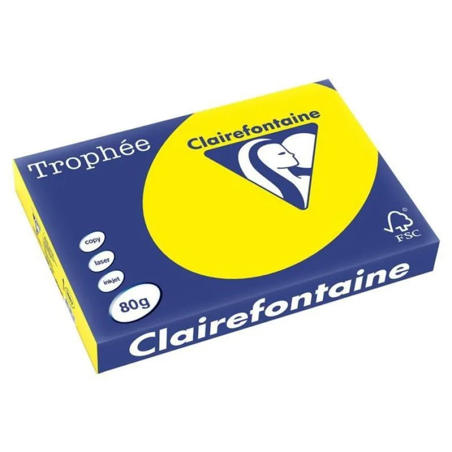 Clairefontaine Trophée - Papier couleur - A3 (297 x 420 mm) - 80 g/m² - Ramette de 500 feuilles - jaune soleil