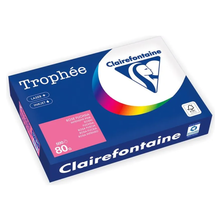 Clairefontaine Trophée -Papier - rose intense - A4 (210 x 297 mm) - 80 g/m² - Ramette de 500 feuilles