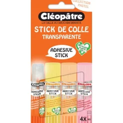 Cléopatre - Boite de 4 bâtons Pastel de colle TRANSPARENTE - Cléostick - Adhésive en 8g
