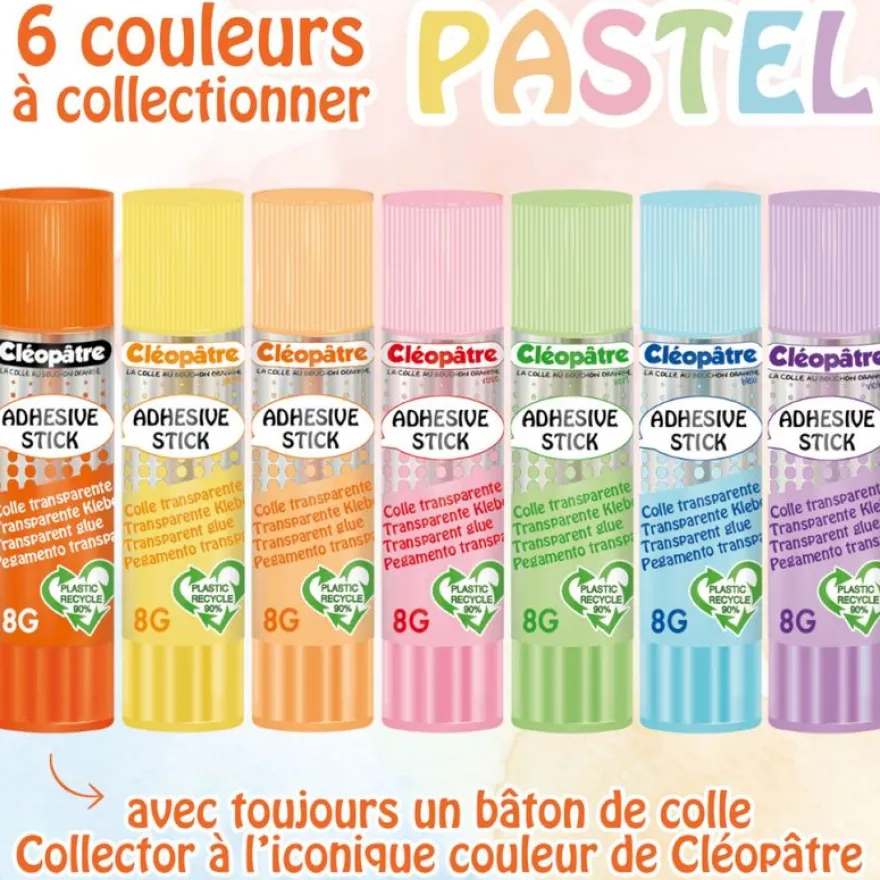 Cléopatre - Boite de 4 bâtons Pastel de colle TRANSPARENTE - Cléostick - Adhésive en 8g