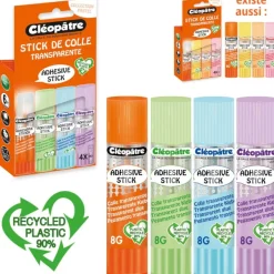 Cléopatre - Boite de 4 bâtons Pastel de colle TRANSPARENTE - Cléostick - Adhésive en 8g
