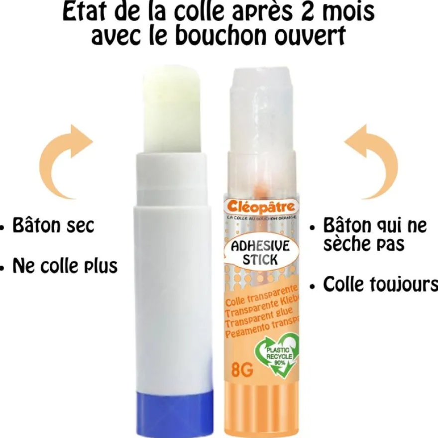 Cléopatre - Boite de 4 bâtons Pastel de colle TRANSPARENTE - Cléostick - Adhésive en 8g