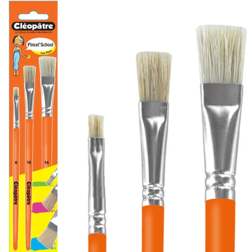 Cléopâtre - Pack de 3 brosses - soie de porc - N° 6, 10,14