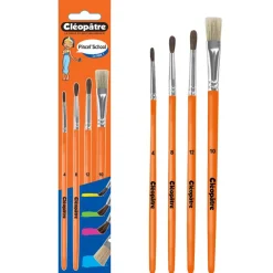 Cléopâtre - Pack de 3 pinceaux poil de poney N° 4, 8, 12 + 1 brosse n°10 en soie de porc