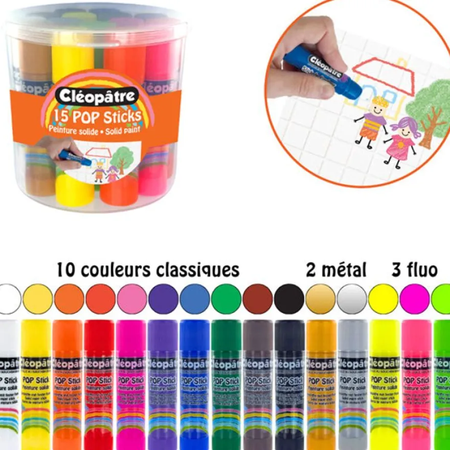 CLÉOPÂTRE – Pop Sticks peinture solide hypoallergénique – 15 couleurs × 5 g