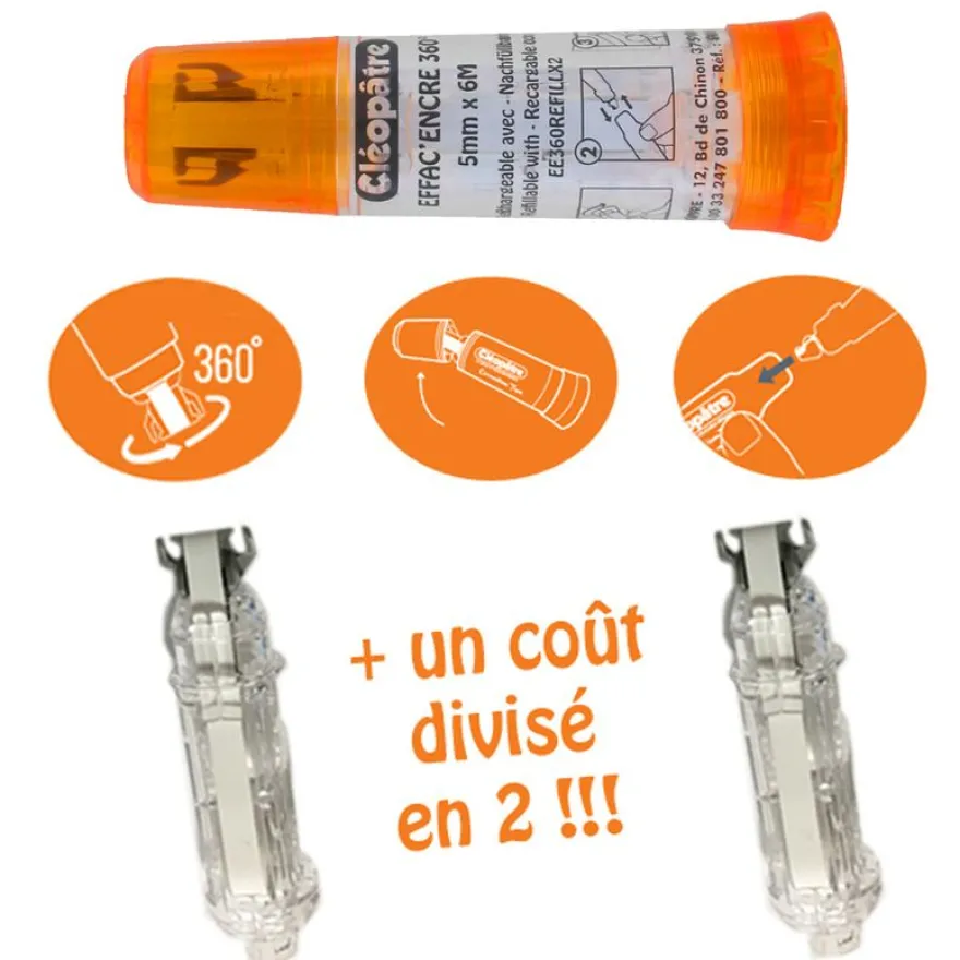 Cléopâtre - Ruban correcteur rechargeable Effac'encre - 5 mm x 6 m