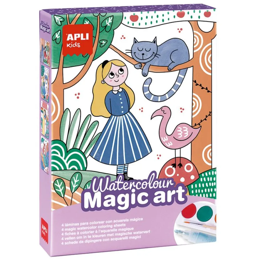 Coffret APLI Kids Watercolour Magic Art - aquarelle et feutre magique avec 14 planches - pinceau et gomme - dès 5 ans