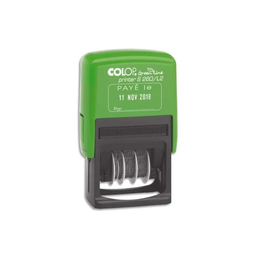 Colop Tampon dateur Printer Green line S 260L - formule "Payé le" - Bicolore