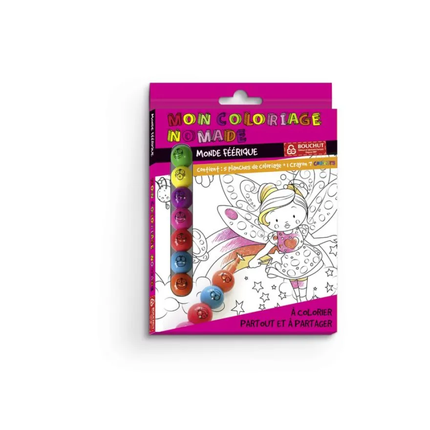 Coloriage nomade + crayon de couleur Féerique - 17 x 12,5 cm - Bouchut