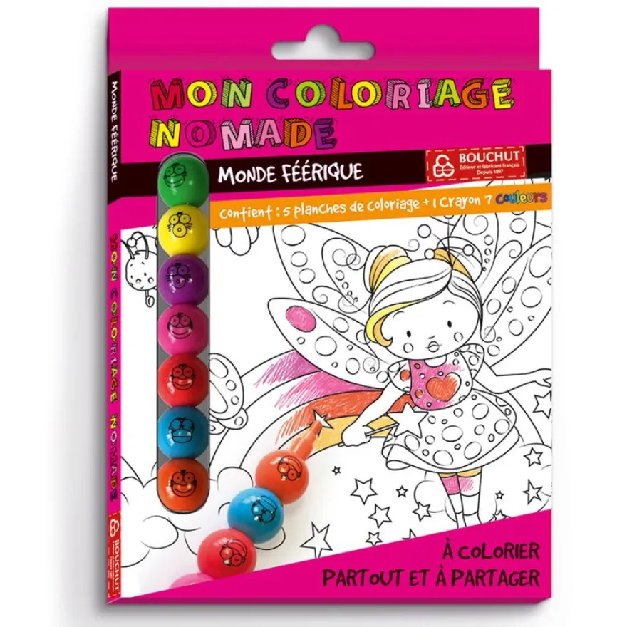 Coloriage nomade + crayon de couleur Féerique - 17 x 12,5 cm - Bouchut