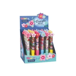 Colorino School - Stylo à bille effaçable fleurs - encre gel - bleu - avec gomme