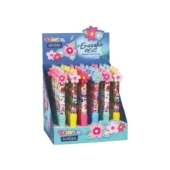 Colorino School - Stylo à bille effaçable fleurs - encre gel - bleu - avec gomme