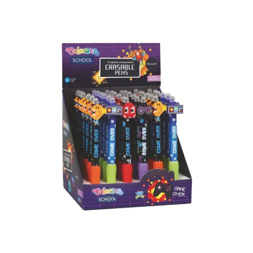 Colorino School - Stylo à bille effaçable game over - encre gel - bleu - avec gomme
