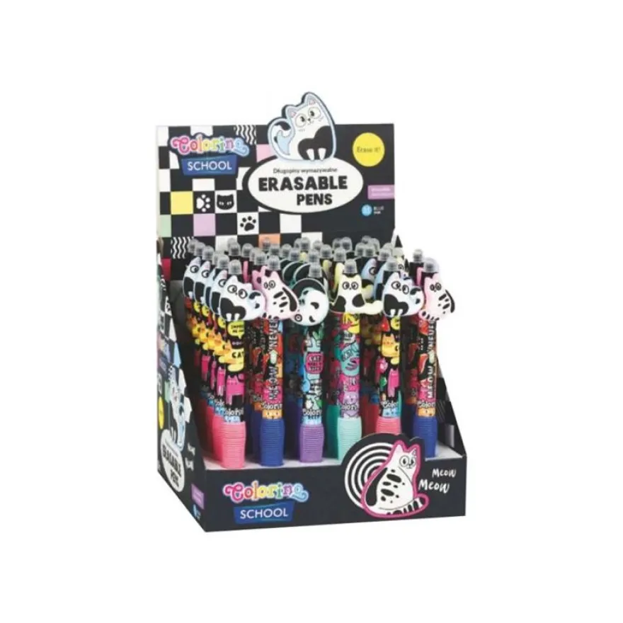 Colorino School - Stylo à bille effaçable chat - encre gel - bleu - avec gomme