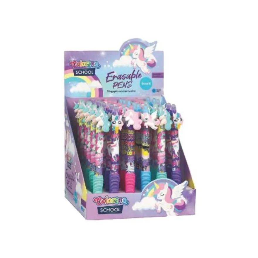 Colorino School - Stylo à bille effaçable licornes - encre gel - bleu - avec gomme
