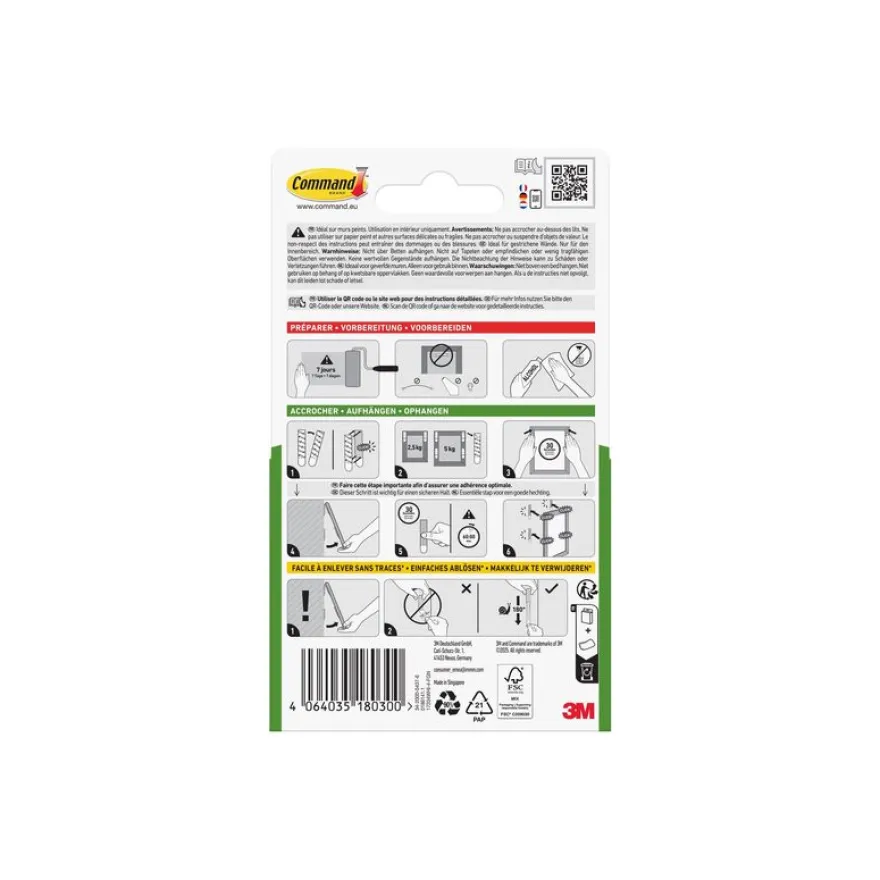 Command - 4 paires de languettes accroche-tableaux - moyen - 19 x 70 mm - blanc