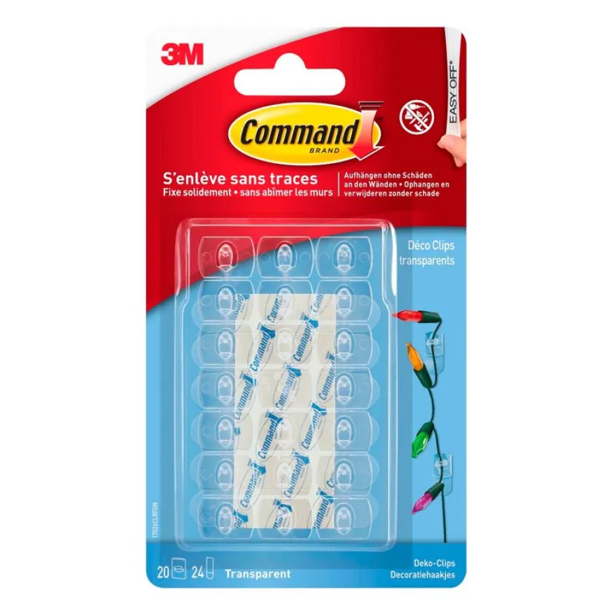 Command - Pack de 20 Clips décoratifs avec 24 languettes transparentes