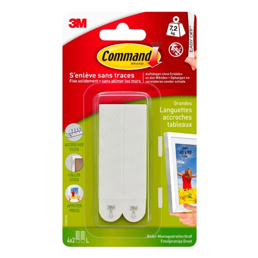 Command - Pack de 4 Languettes accroche tableaux blanches - larges