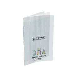 Conquérant Classique - Cahier polypro de travaux pratiques (TP) - A4 (21x29,7cm) - 96 pages - grands carreaux (Seyes)/uni - transparent