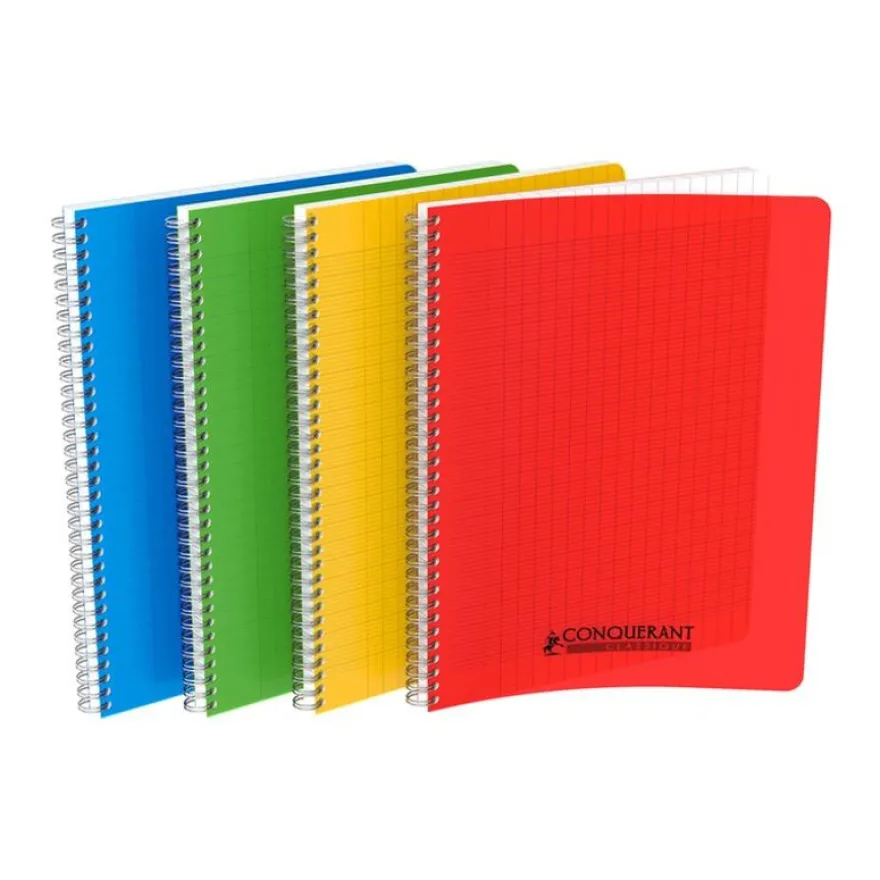 Conquérant Classique - Cahier polypro à spirale A4 (21x29,7cm) - 180 pages - grands carreaux (Seyes) - disponible dans différentes couleurs