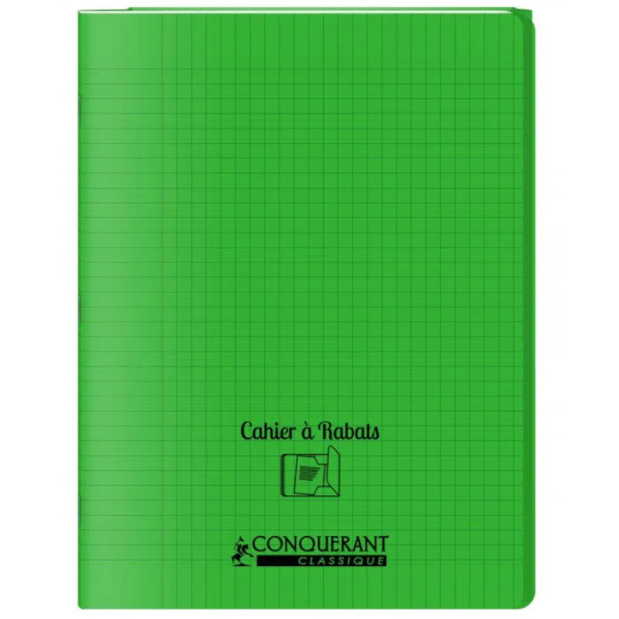 Conquérant Classique - Cahier polypro à rabat - 17 x 22 cm - 96 pages - grands carreaux (Seyes) - vert