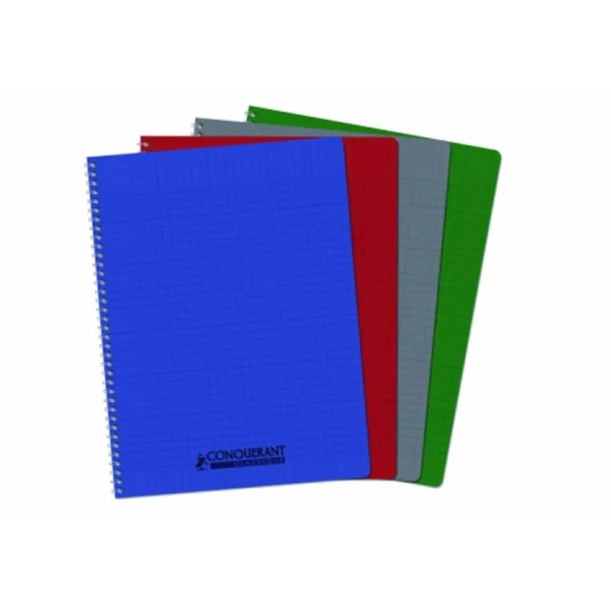 Conquérant Classique - Cahier polypro à spirale 17 x 22 cm - 100 pages - grands carreaux (Seyes) - disponible dans différentes couleurs