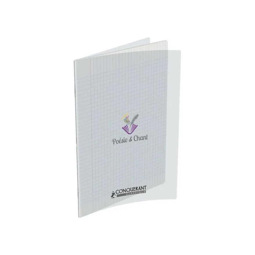 Conquérant Classique - Cahier de poésie et chant 24 x 32 cm - 48 pages - pages blanches et grands carreaux (Seyes) - transparent