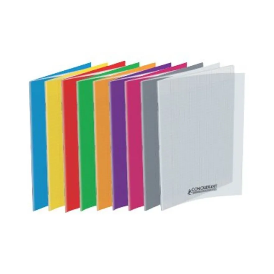 Conquérant Classique - Cahier polypro A4 (21x29,7cm) - 96 pages - grands carreaux (Seyes) - disponible dans différentes couleurs