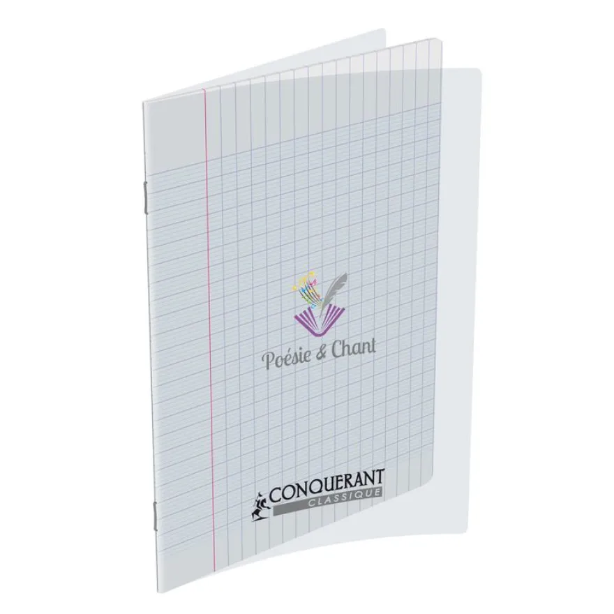 Conquérant Classique - Cahier de poésie et chant 17 x 22 cm - 48 pages - pages blanches et grands carreaux (Seyes) - transparent