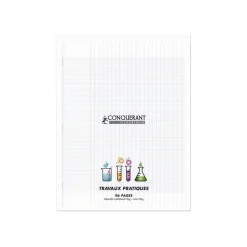 Conquérant Classique - Cahier polypro de travaux pratiques (TP) - 24 x 32 cm - 96 pages - grands carreaux (Seyes)/uni - transparent