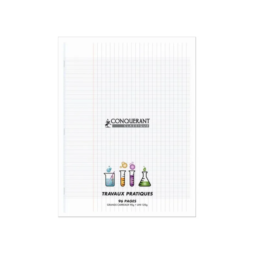 Conquérant Classique - Cahier polypro de travaux pratiques (TP) - 24 x 32 cm - 96 pages - grands carreaux (Seyes)/uni - transparent