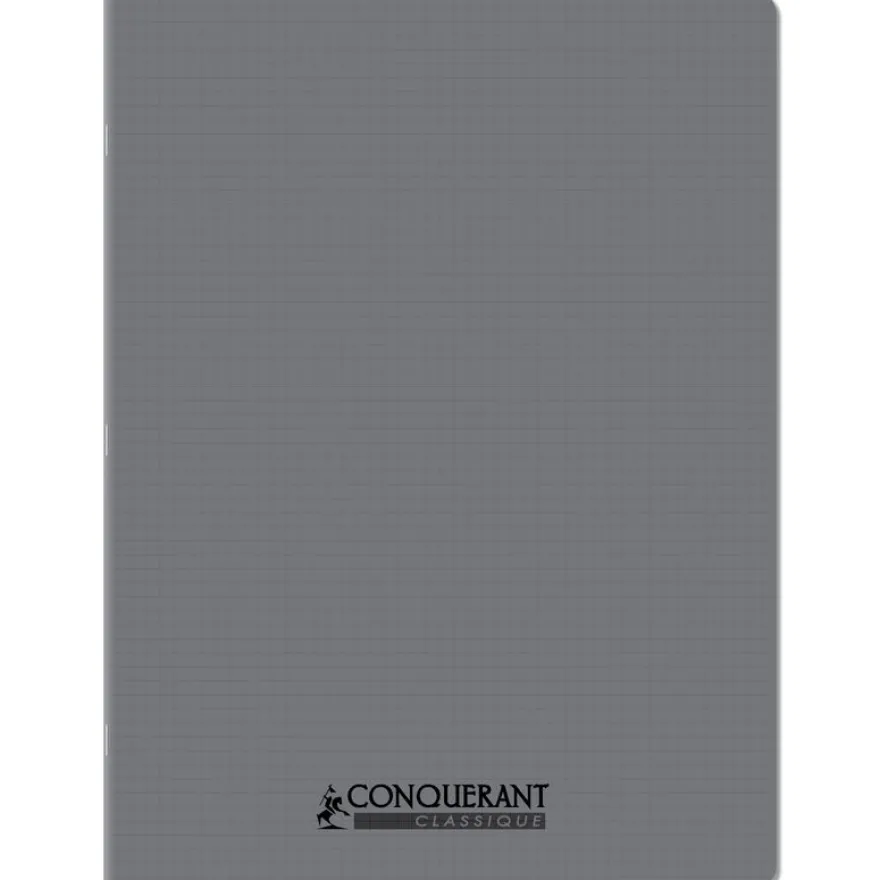 Conquérant Classique - Cahier polypro 24 x 32 cm - 96 pages - petits carreaux (5x5) - Gris