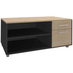 Console mobile EXPRIM/LOFTER/LEVEL - L120 x H63 x P60 cm - 2 tiroirs dont 1 DS - coté anthracite - finition façade et dessus imitation Chêne clair