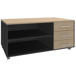 Console mobile EXPRIM/LOFTER/LEVEL - L120 x H63 x P60 cm - 3 tiroirs - coté anthracite - finition façade et dessus imitation Chêne clair