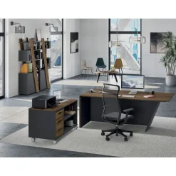 Console mobile KHEOPS - L120XP60XH66 cm - 2 tiroirs dont 1 DS - structure blanc perle - finition imitation noyer