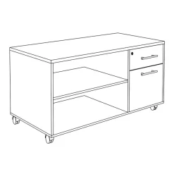 Console mobile LEVEL/STEELY/WOODY - L120 x H63 x P60 cm - 2 tiroirs dont 1 DS - coté anthracite - finition façade et dessus imitation Chêne gris